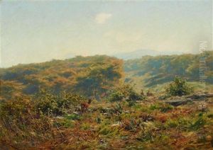 Landschaft Mit Rehen Im Morgennebel by Lewis E. Herzog