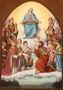The Virgin In Heaven Above A Gathering Of Saints by Auguste Hess