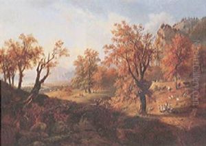 Paysans Vaudois Recoltant Du Raisin by Benedikt Franz Hess