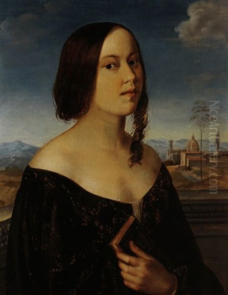 Portrat Einer Jungen Frau Mit Buch, Im Hintergrund Florenz - view 1