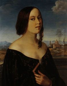 Portrat Einer Jungen Frau Mit Buch, Im Hintergrund Florenz by Heinrich Maria von Hess