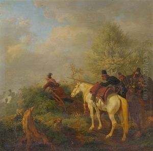 Hunt Scene by Peter Heinrich Lambert Von Hess
