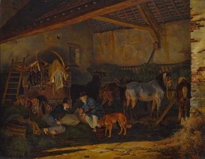 Im Pferdestall by Peter Heinrich Lambert Von Hess