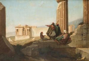 Vue Du Temple D'erechtheion A Travers La Colonnade Du Parthenon by Peter Heinrich Lambert Von Hess