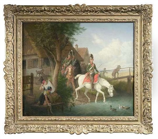 Der Spahtrupp. Kavallerie Des Chevauleger-regiments Der Bayrischen Armee Uberquert Einen Fluss - view 1