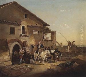 Vor Einer Italienischen Hafenschenke by Peter Heinrich Lambert Von Hess
