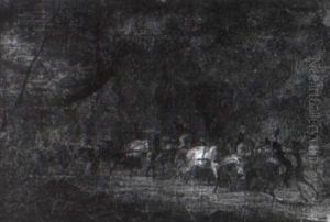 Soldatentros In Felsiger Waldlandschaft by Peter Heinrich Lambert Von Hess