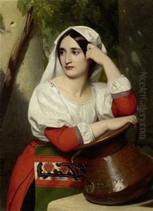 Italienisches Madchen Am Brunnen by Alexandre-Jean-Baptiste Hesse