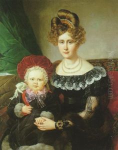Portrait D'une Jeune Mere Et De Son Enfant by Henri-Joseph Hesse