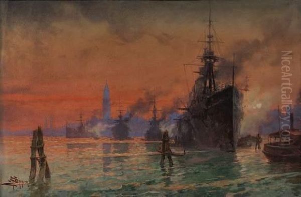 Navire De Guerre Dans Le Port De Venise - view 1