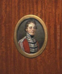 An Officer With Curling Light-brown Hair, Wearing A Scarlet Uniform With Blue Facings And Silver Lace... by Henri-Joseph Hesse