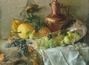 Stilleben Med Frukter Och Kopparkanna by Marie Hesse