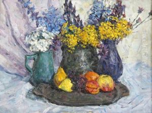 Stilleben Mit Fruchten, Blumen Und Krug by Rudolf Hesse