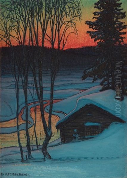 Winter Landscape With Cottage - view 1