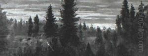 Utsikt Over Skog, Morgonrodnad Utsikt Over Skog, Morgonrodnad