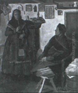 Interior Med Bondekone Og Pige by Hans Andreasen Hessellund