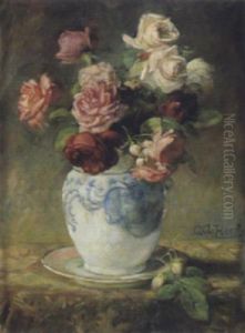 Rosen In Vase by Gustav August Hessl