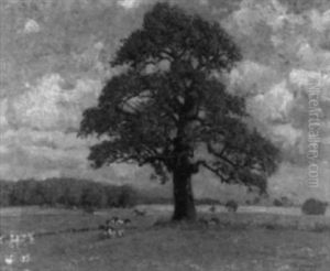 Fruhlingslandschaft Mit Weidenden Pferden, Kuhen Und Schafen by Carl Hessmert