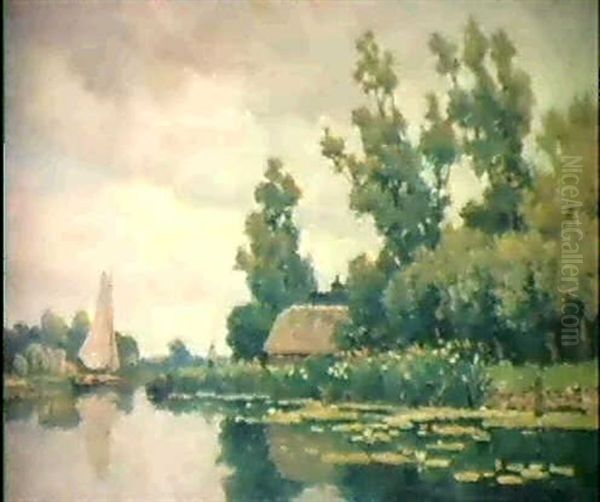 Flusslandschaft Mit Segelboot - view 1