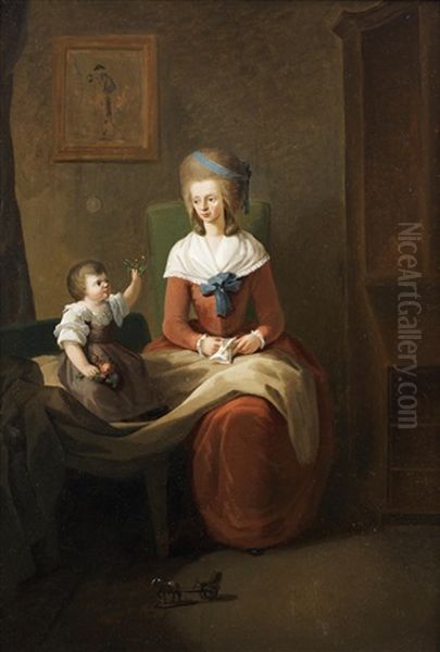 Portrait Of The Wife And Child Of Gottlieb Christian Heigelen Seated In An Interior - view 1