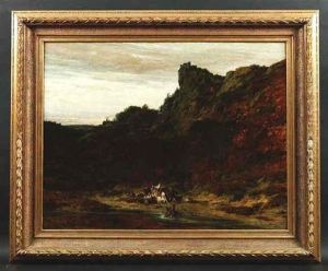 Blick Auf Ein Von Hohen Felsen Eingerahmtes Flusbett by Eugen Hettich