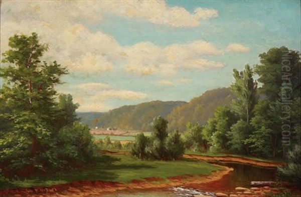An Expansive River Landscape And A Wooded Landscape With Stream - A Pair - view 1