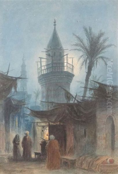Old Street Of Cairo With Mosque And Figures - view 1