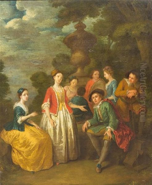 Seated Gentleman With Others By A Column - view 1