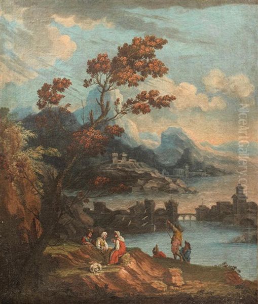 An Extensive Coastal Landscape With Figures Conversing In The Foreground - view 1