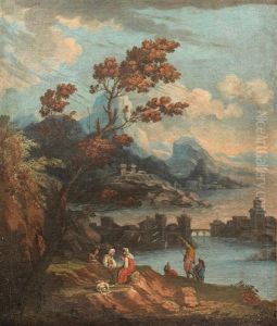 An Extensive Coastal Landscape With Figures Conversing In The Foreground