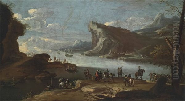 A Rocky Estuary With Troops On A Bank - view 1