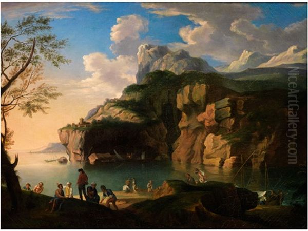 Felsige Kunstenlandschaft Mit Staffagefiguren - view 1