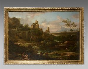 Paysage Classique Anime De Personnages Avec Le Temple De Venus Et De Rome Au Forum Romain by Jacob De Heusch