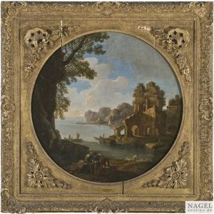 Italienische Kustenlandschaft Mit Einer Fischerbucht Und Ruinen Als Rundbild by Jacob De Heusch