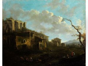 Landschaft Mit Bauerngehoften Und Romischer Ruine by Jacob De Heusch