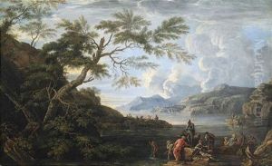 Weite Felsige Kustenlandschaft Mit Ausruhenden Soldaten Bei Bewolktem Himmel