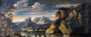 Romantic Italianate Landscape With Bathers, And Another With Fishermen (pair)