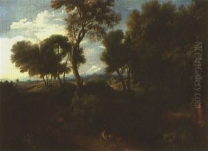 Weite Bewaldete Landschaft Mit Personenstaffage by Jacob De Heusch