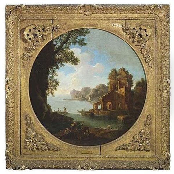 Italienische Kustenlandschaft Mit Einer Fischerbucht Und Ruinen - view 1