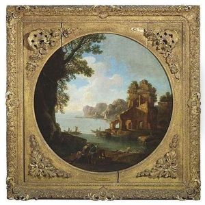 Italienische Kustenlandschaft Mit Einer Fischerbucht Und Ruinen Italienische Kustenlandschaft Mit Einer Fischerbucht Und Ruinen