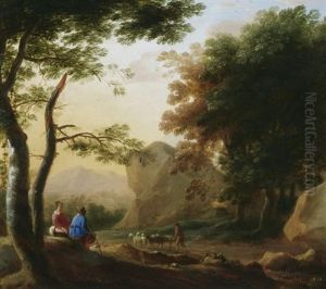 Bewaldete Landschaft Mit Hirten Und Vieh by Jacob De Heusch
