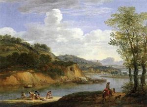 Fluslandschaft Mit Fischern