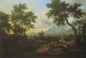A Wooded Landscape With A Herdmsman And Cattle On A Country Road