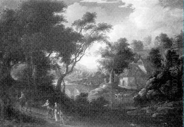 Paysage A La Chaumiere Et Aux Promeneurs - view 1