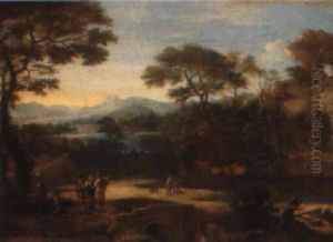 Italianate River Landscape With Figures by Jacob De Heusch