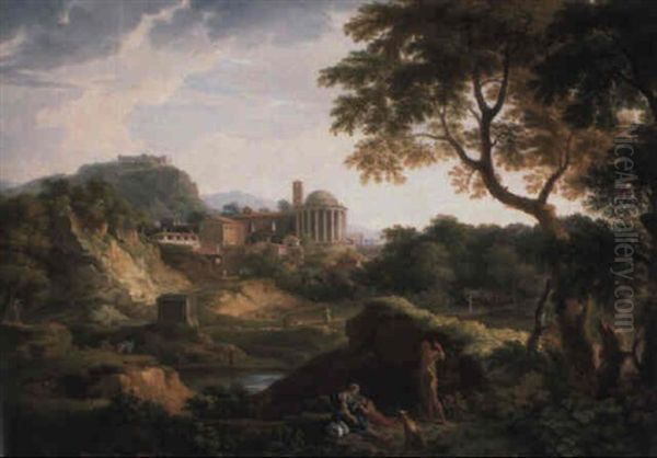 An Arcadian Landscape With Travellers Conversing, A Peasant Woman Resting - view 1