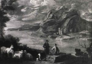 An Italianate Landscape With Peasants And Goats by Jacob De Heusch