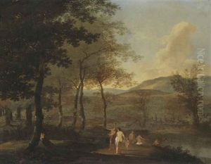 A Wooded Landscape With Nymphs And Putti Bathing by Willem de Heusch