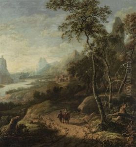 Weite Flusslandschaft Mit Figurenstaffage Auf Weg Im Vordergrund by Willem de Heusch