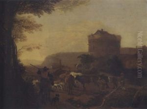A Drover And His Animals In An Italianate Landscape by Willem de Heusch